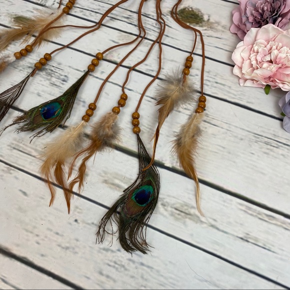 Boho Peacock/Brown Feather Dreamcatcher Headdress - Picture 9 of 14